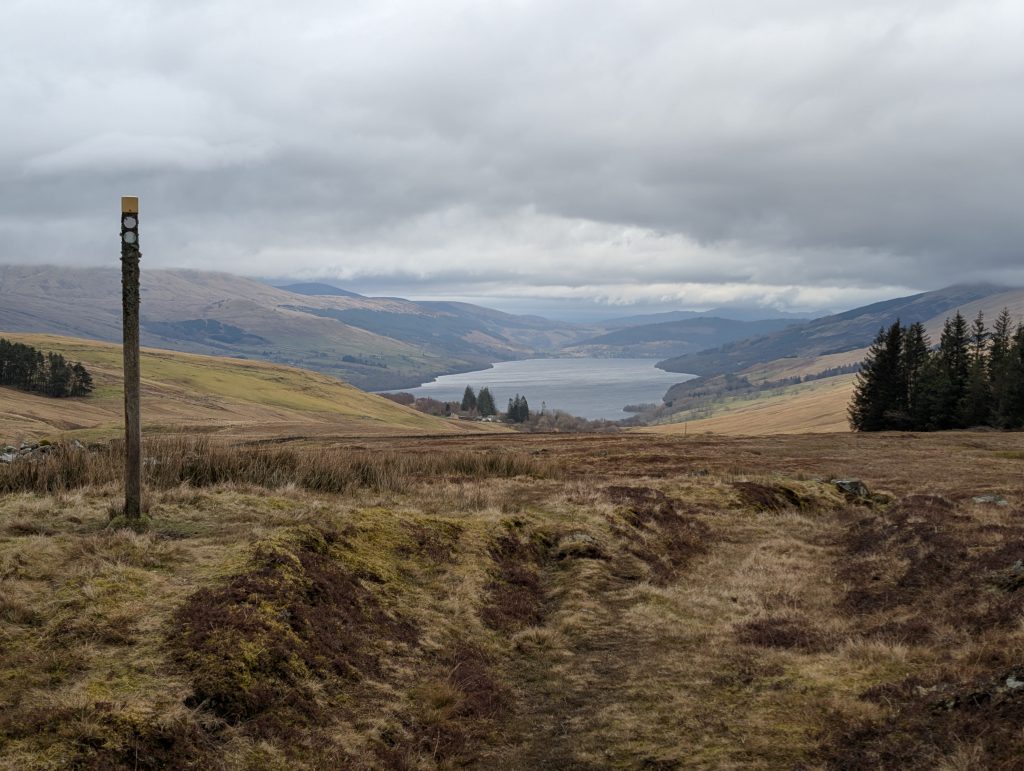 View to Loch Tay Rob Roy Way Moorland walk trail view of Loch Tay.