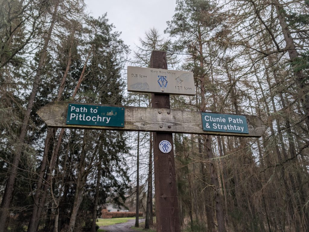 RRW Sign Sign post pointing in the directions of Pitlochry to the left, and Drymen to the right.